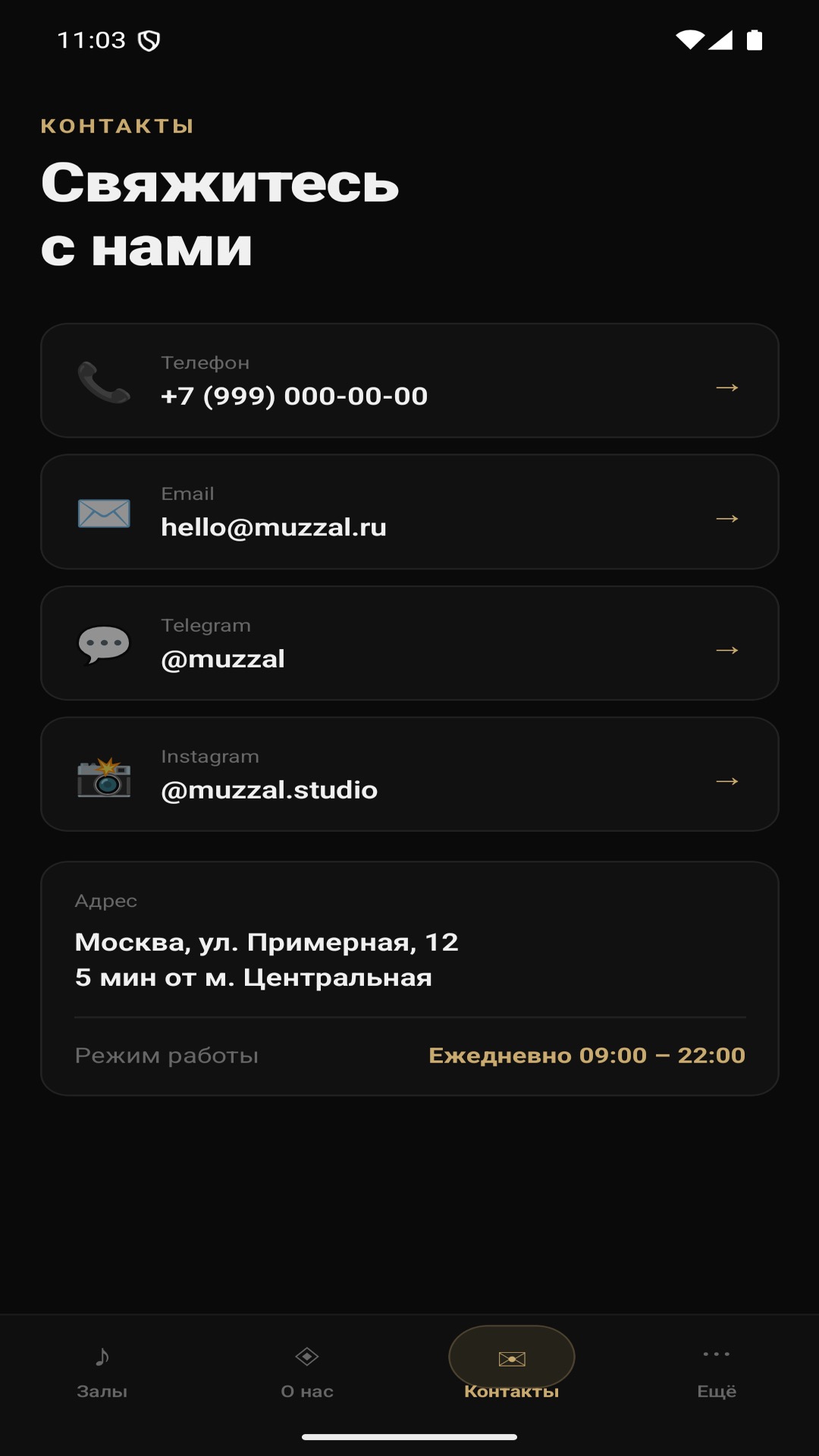 МуzzZал — мобильное приложение, контакты
